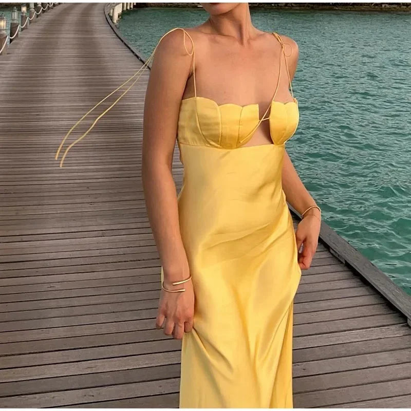 Debs Elegant Satin Floral Chest Backless Maxi Dresses