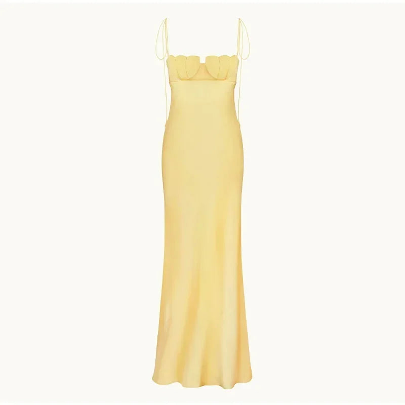 Debs Elegant Satin Floral Chest Backless Maxi Dresses