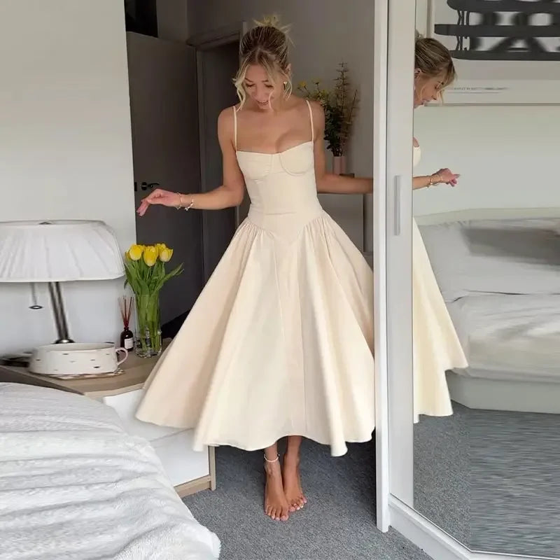 Debs Elegant Solid Chest Vintage Swing Dress