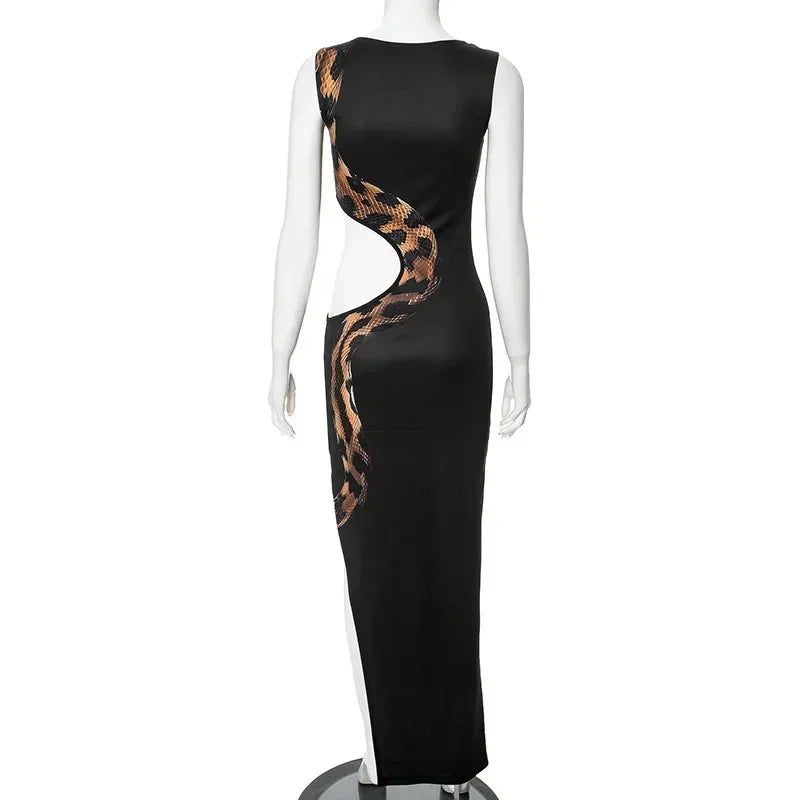 Debs Elegant Cut Out Snake Print Long Dress