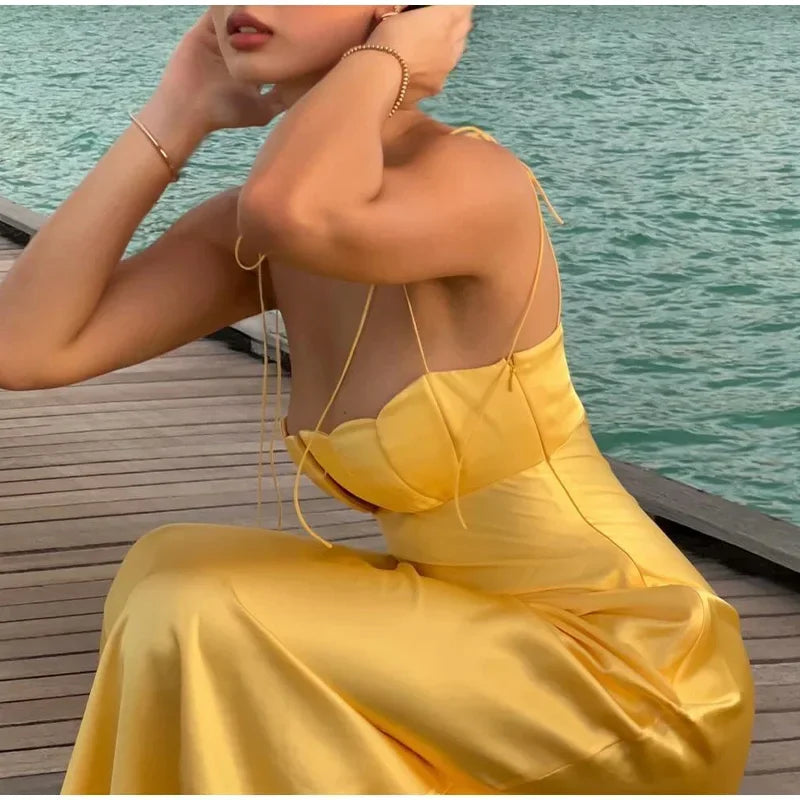 Debs Elegant Satin Floral Chest Backless Maxi Dresses