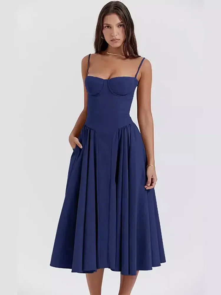 Debs Elegant Solid Chest Vintage Swing Dress