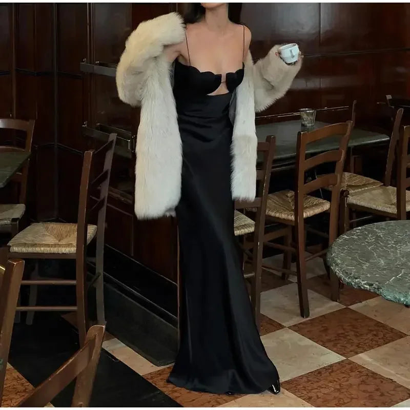 Debs Elegant Satin Floral Chest Backless Maxi Dresses