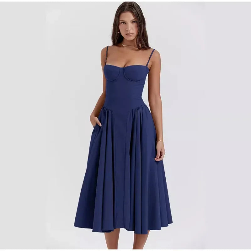 Debs Elegant Solid Chest Vintage Swing Dress