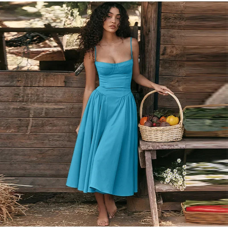 Debs Elegant Solid Chest Vintage Swing Dress