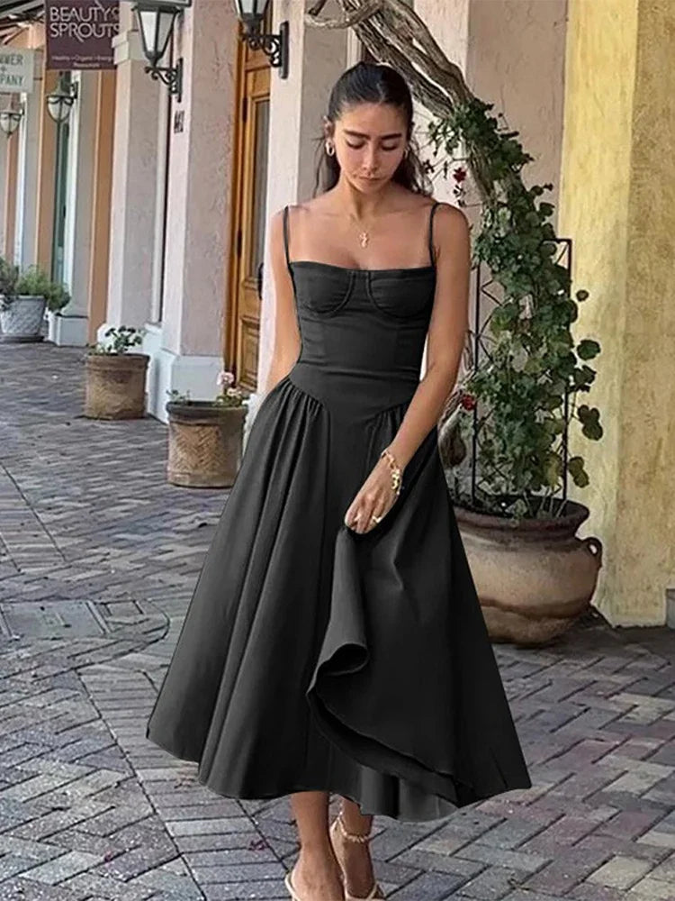 Debs Elegant Solid Chest Vintage Swing Dress