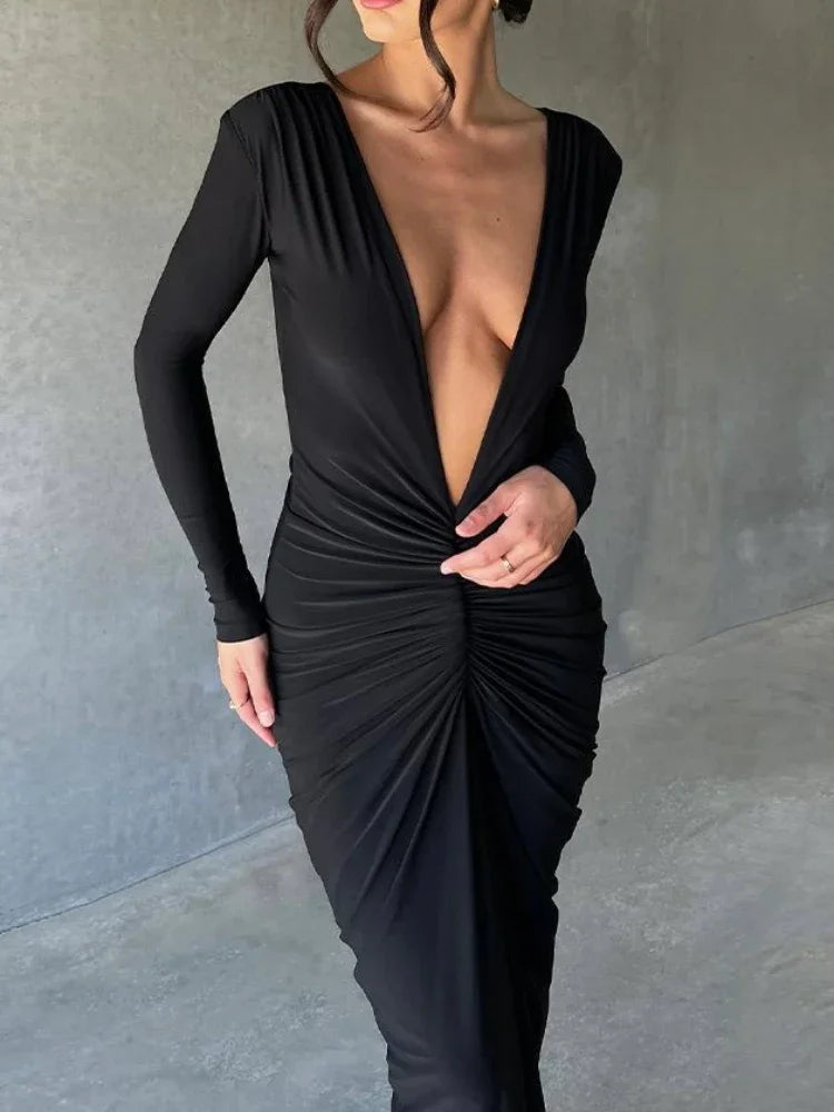 Reversible Deep V Neck or Deep V Backless Bodycon Maxi Dress