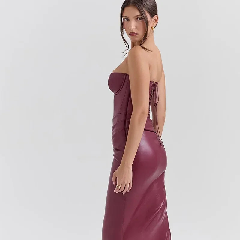 Debs Sexy Pu Leather Strapless Dress