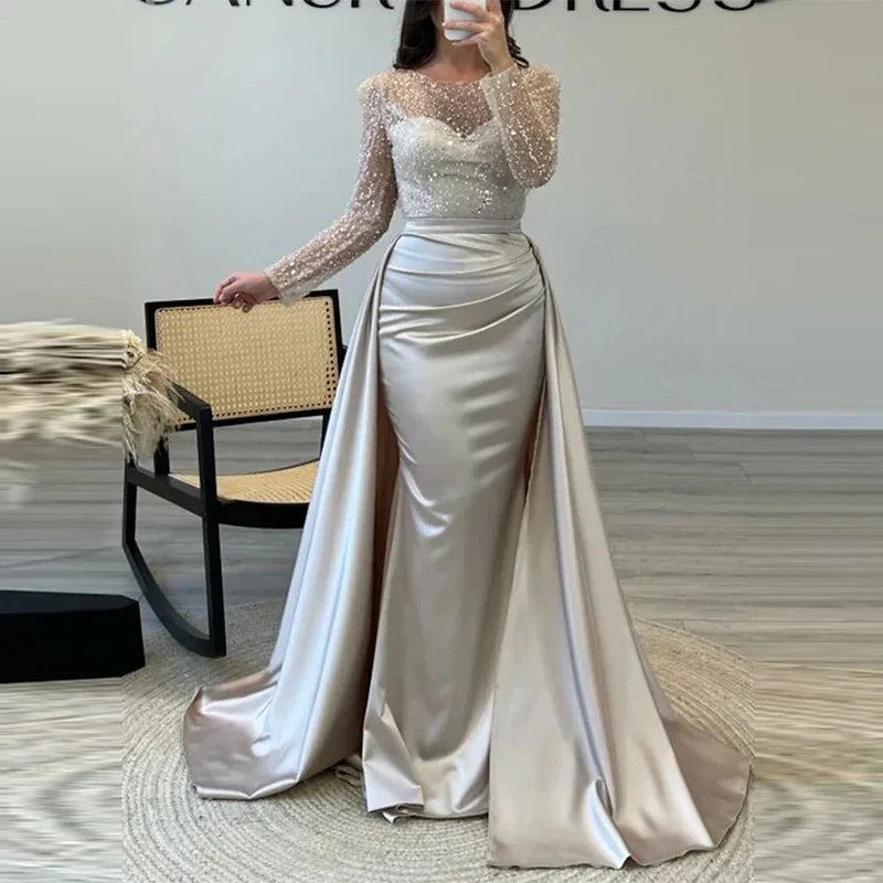 Debs Elegant Long Sleeved Sequin Gown Dress