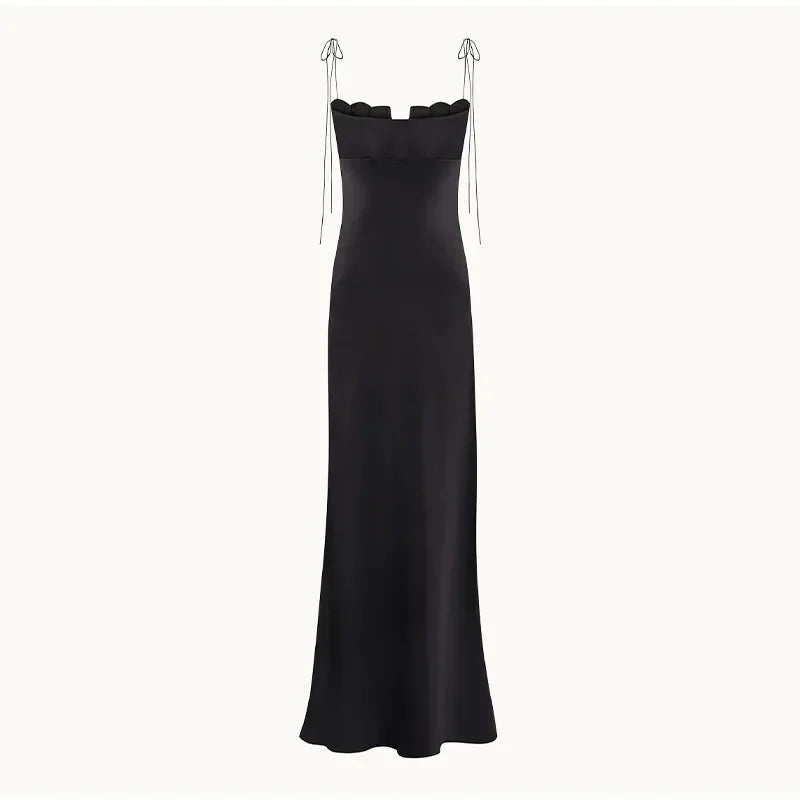 Debs Elegant Satin Floral Chest Backless Maxi Dresses