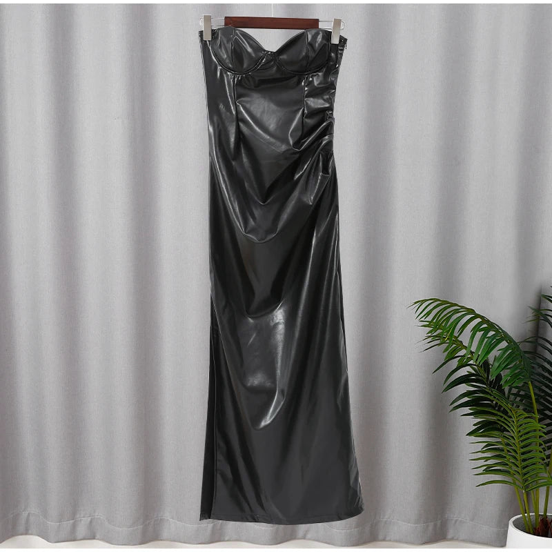 Debs Sexy Pu Leather Strapless Dress