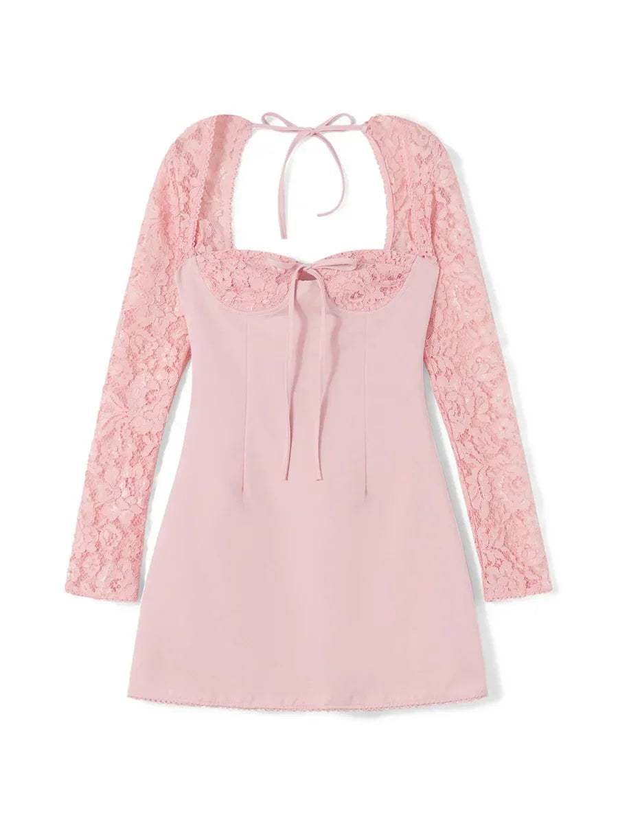 Debs Elegant Lace Long Sleeve Mini Dress