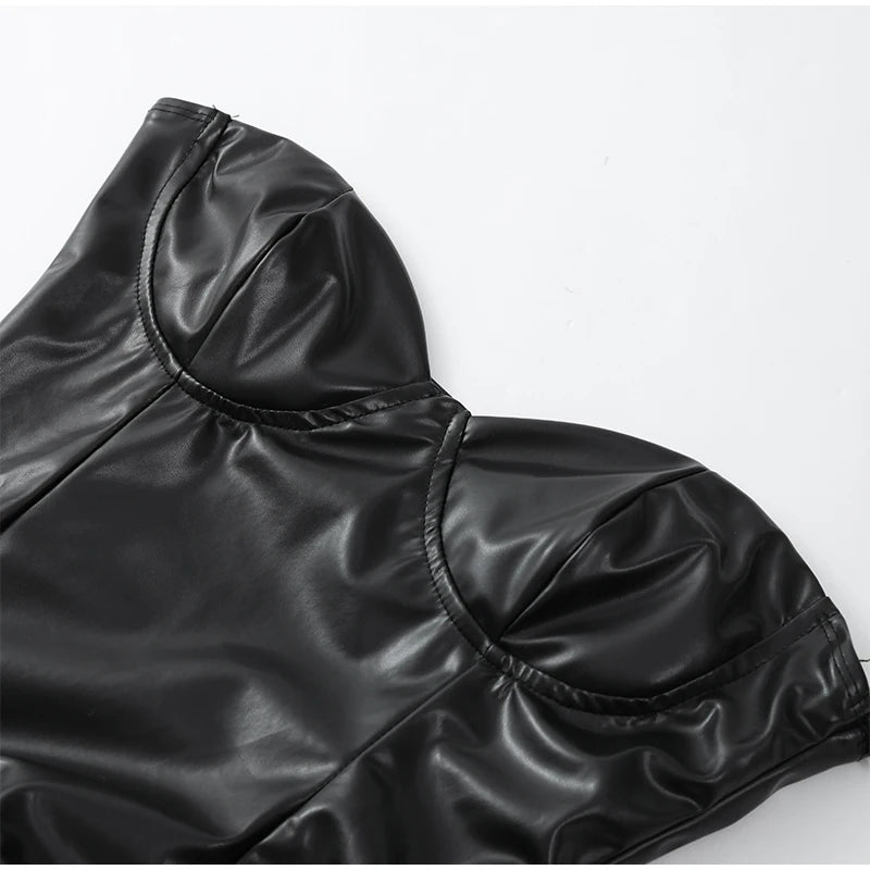 Debs Sexy Pu Leather Strapless Dress