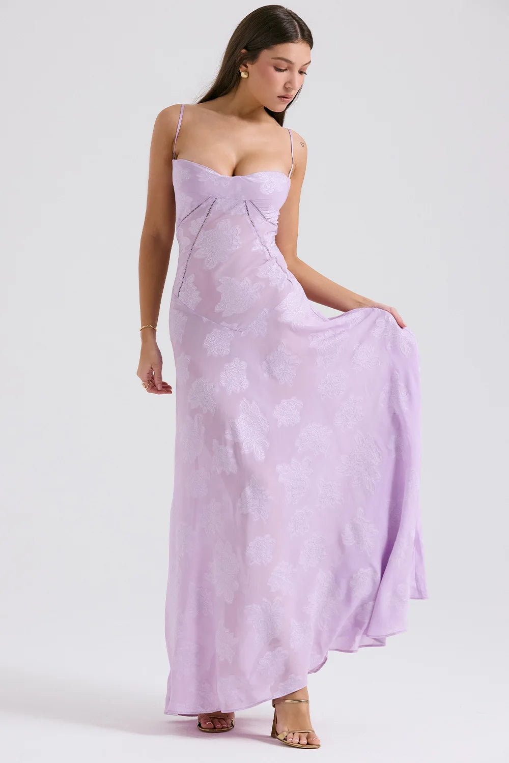 Debs Elegant Floral Print Spaghetti Strap Maxi Dress