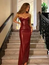 Debs Sexy Pu Leather Strapless Dress