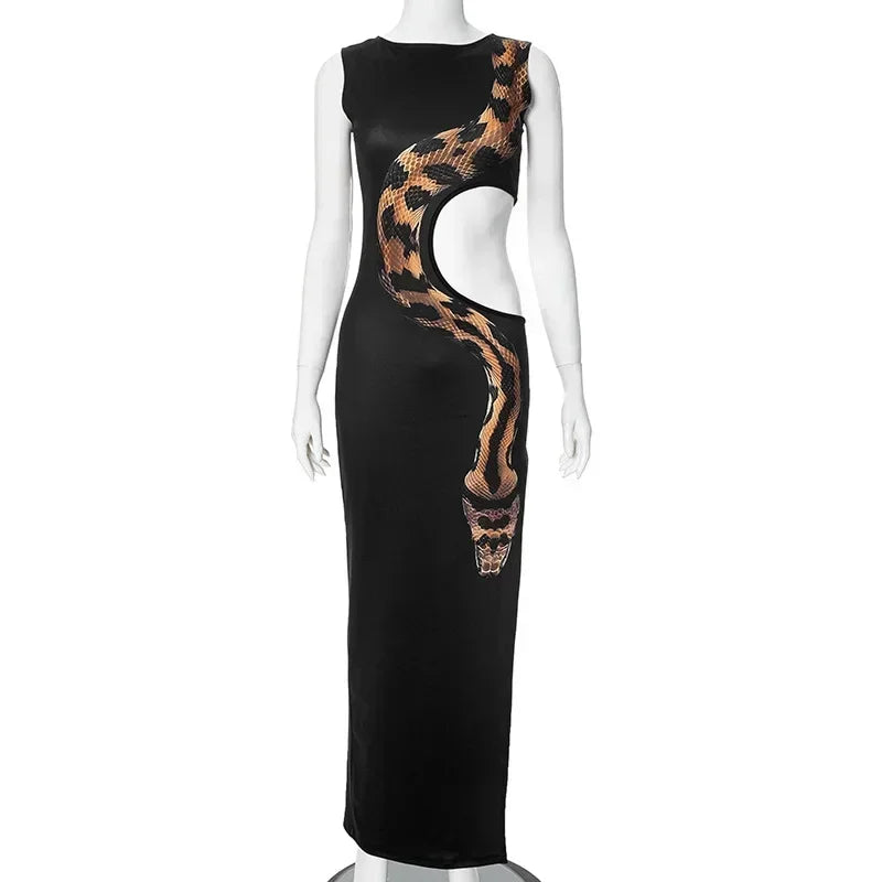 Debs Elegant Cut Out Snake Print Long Dress