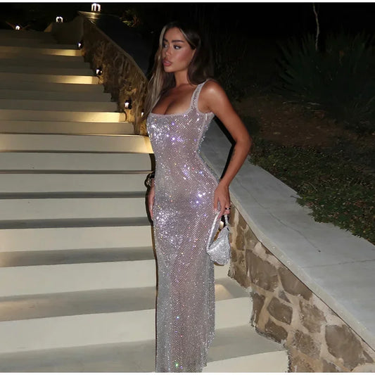Debs Sequin Mesh Backless Sleeveless Long Dress