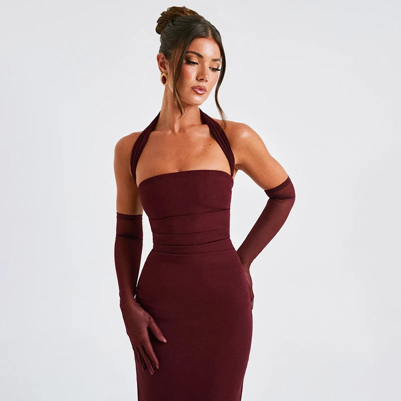 Debs Strapless Slim Long Dress+Mesh Gloves