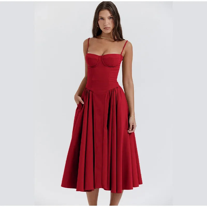 Debs Elegant Solid Chest Vintage Swing Dress