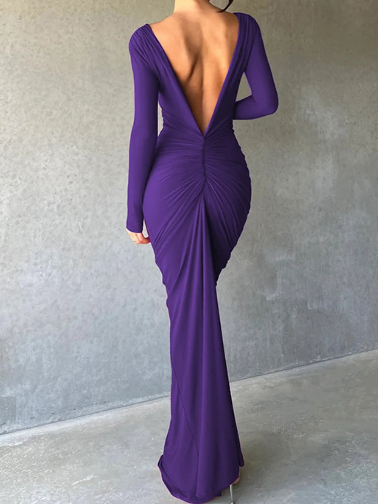 Reversible Deep V Neck or Deep V Backless Bodycon Maxi Dress