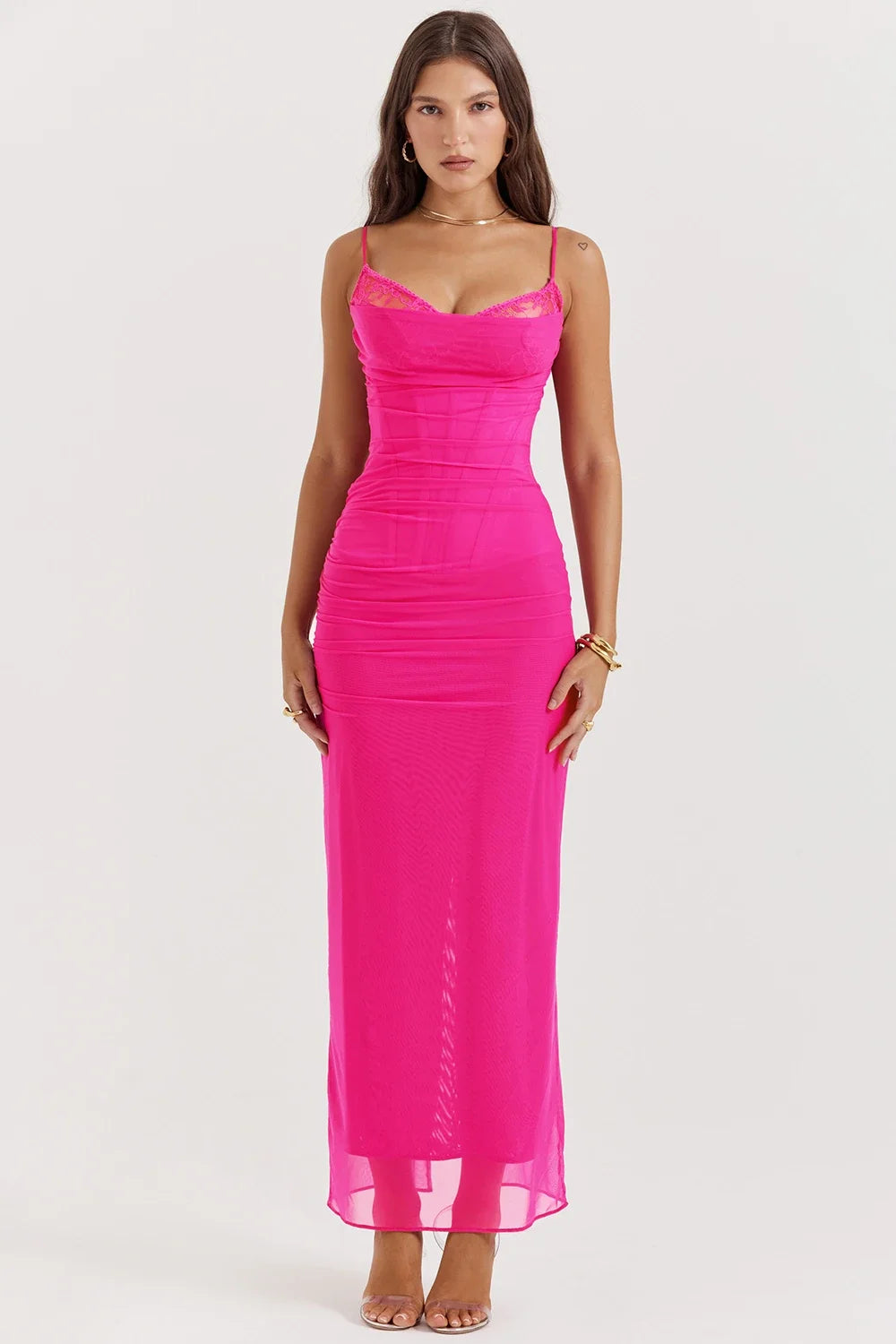 Debs Elegant Lace Slip Backless Long Dress