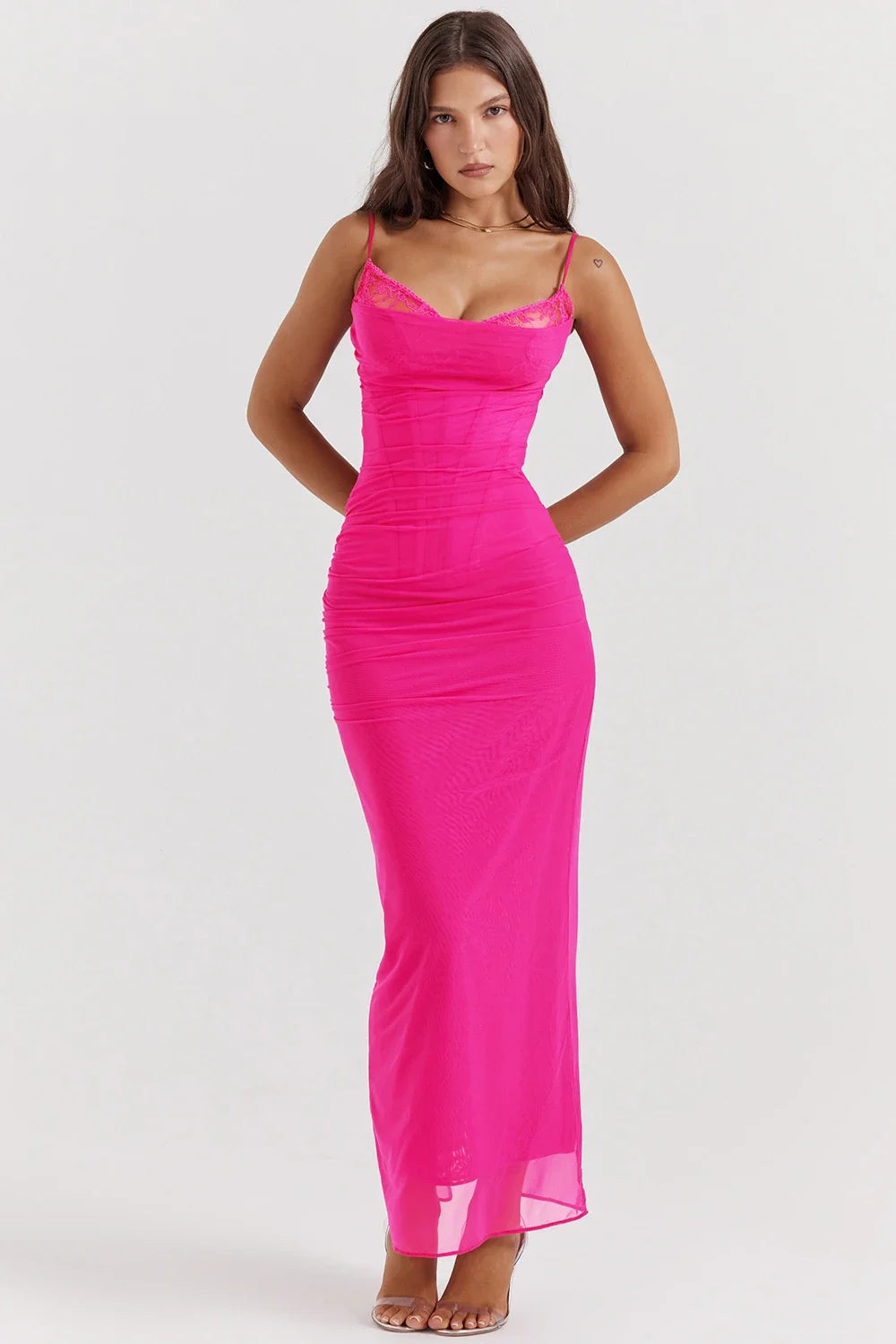 Debs Elegant Lace Slip Backless Long Dress