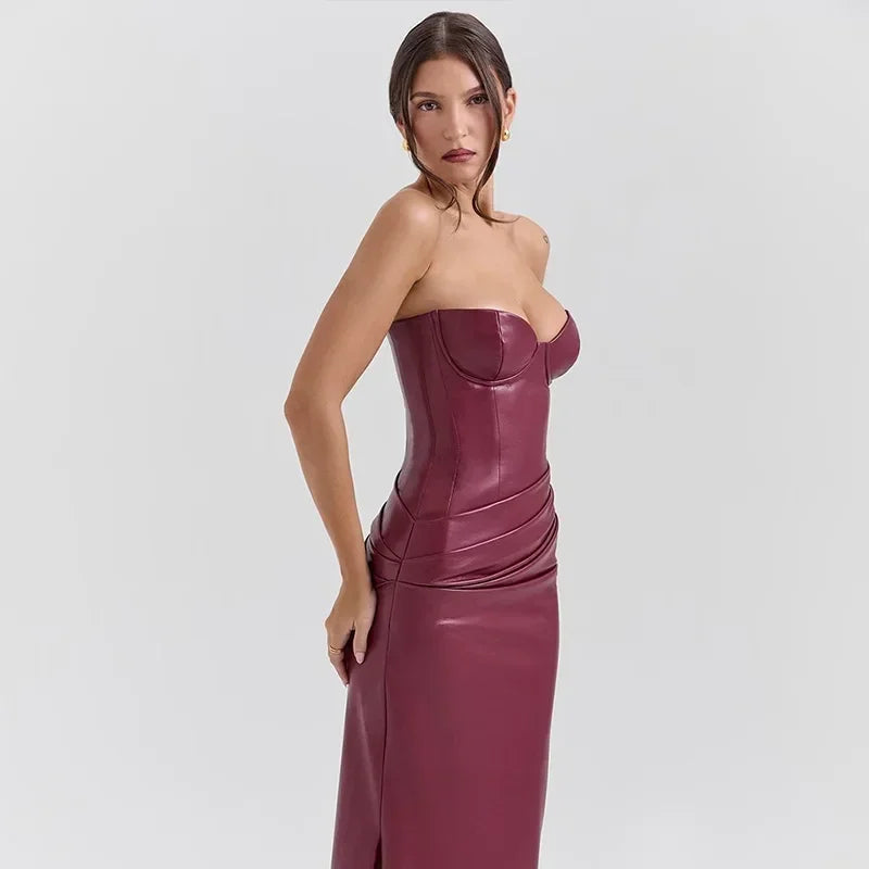Debs Sexy Pu Leather Strapless Dress