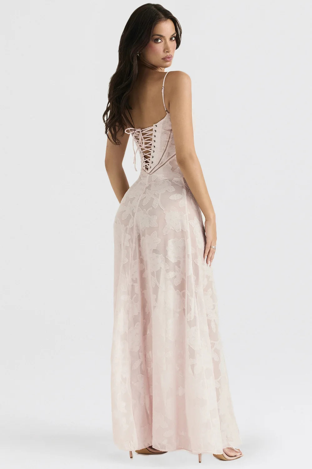 Debs Elegant Floral Print Spaghetti Strap Maxi Dress
