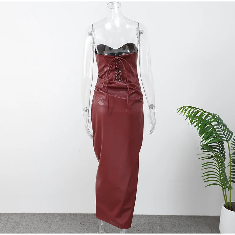 Debs Sexy Pu Leather Strapless Dress