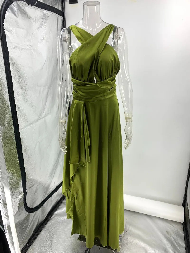 Debs Sleeveless Ruffle Slit Evening Floor Length Dress