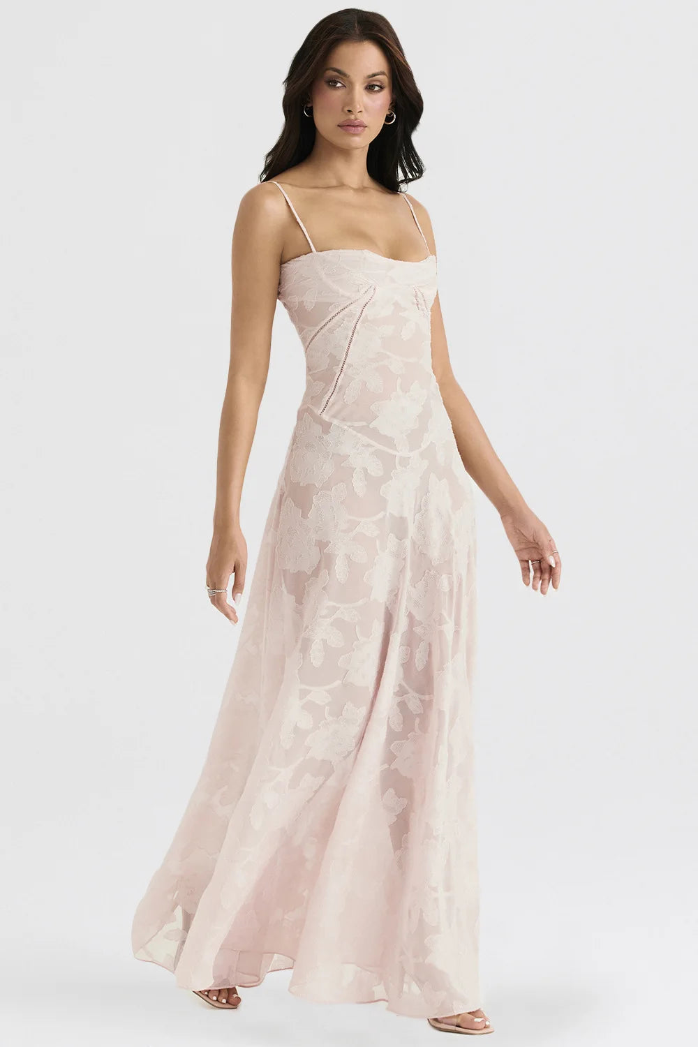 Debs Elegant Floral Print Spaghetti Strap Maxi Dress