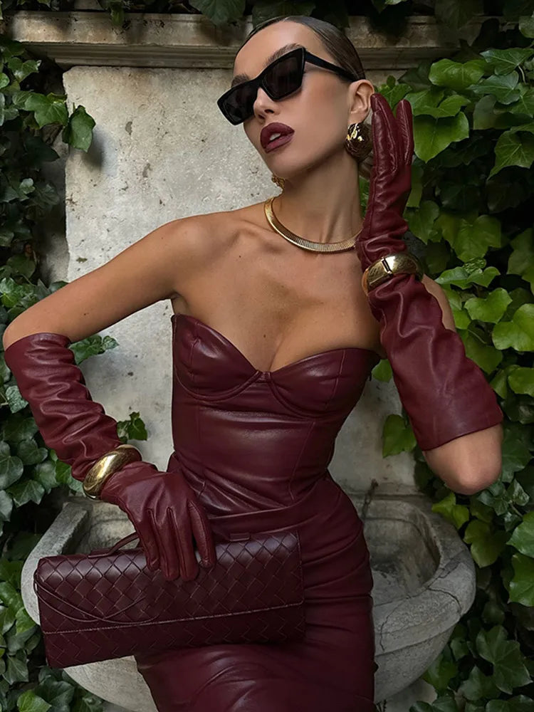 Debs Sexy Pu Leather Strapless Dress