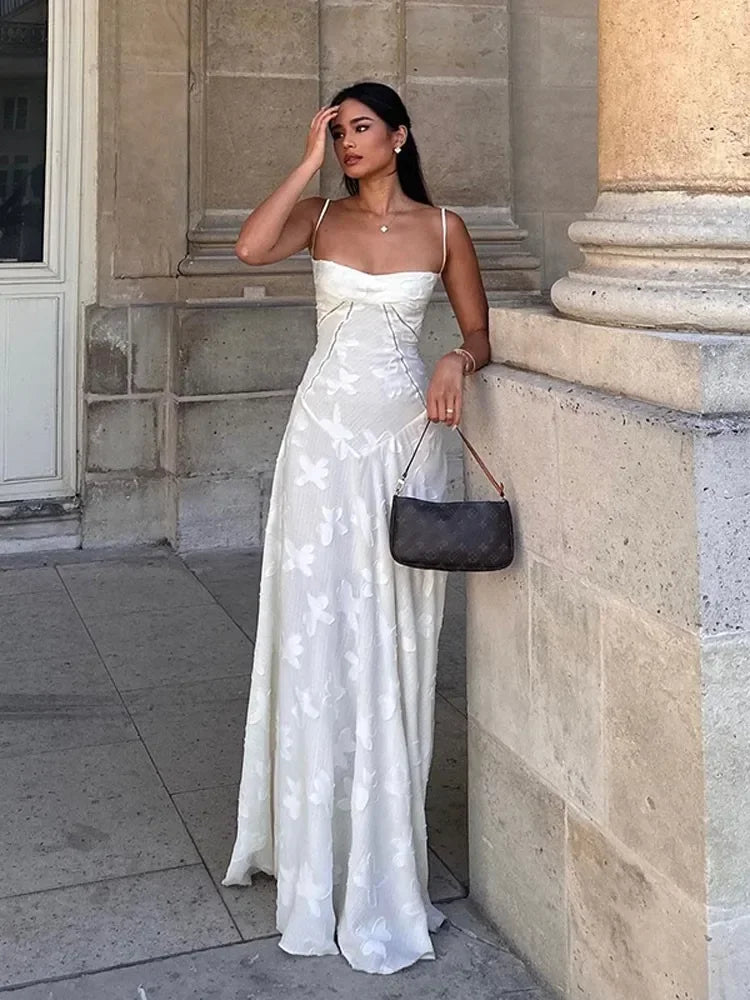Debs Elegant Floral Print Spaghetti Strap Maxi Dress