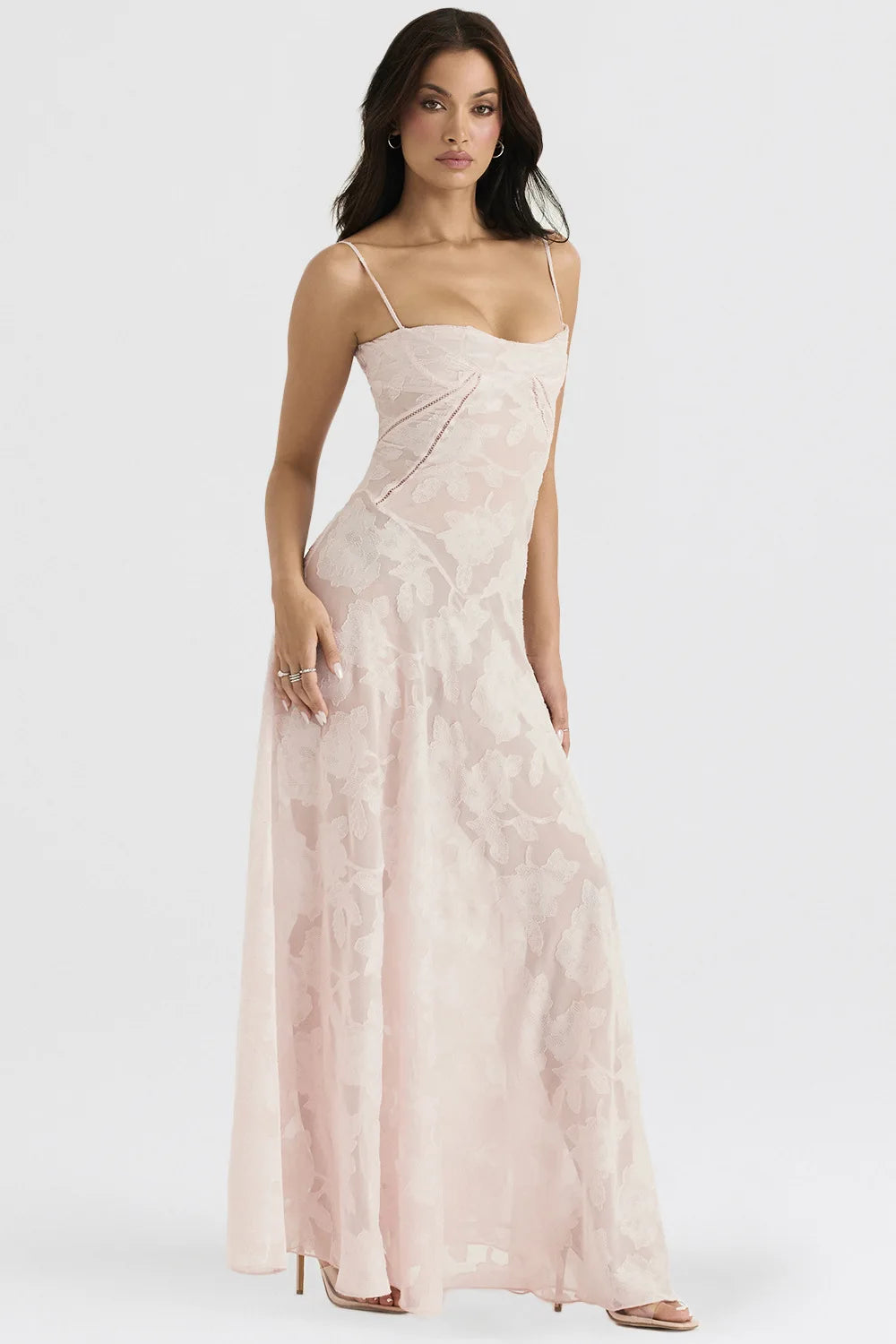 Debs Elegant Floral Print Spaghetti Strap Maxi Dress