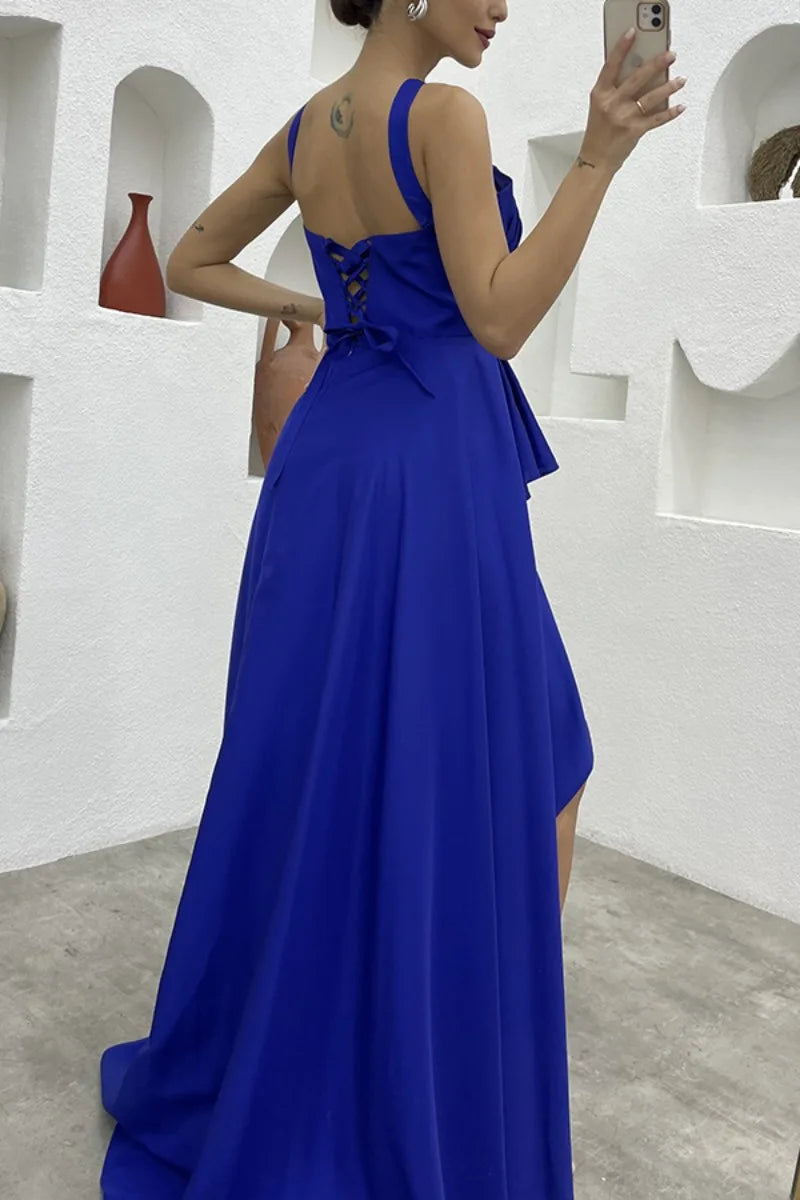 Debs Sleeveless Ruffle Slit Evening Floor Length Dress