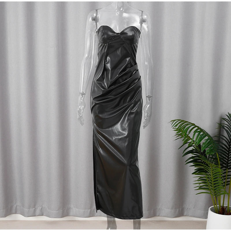 Debs Sexy Pu Leather Strapless Dress