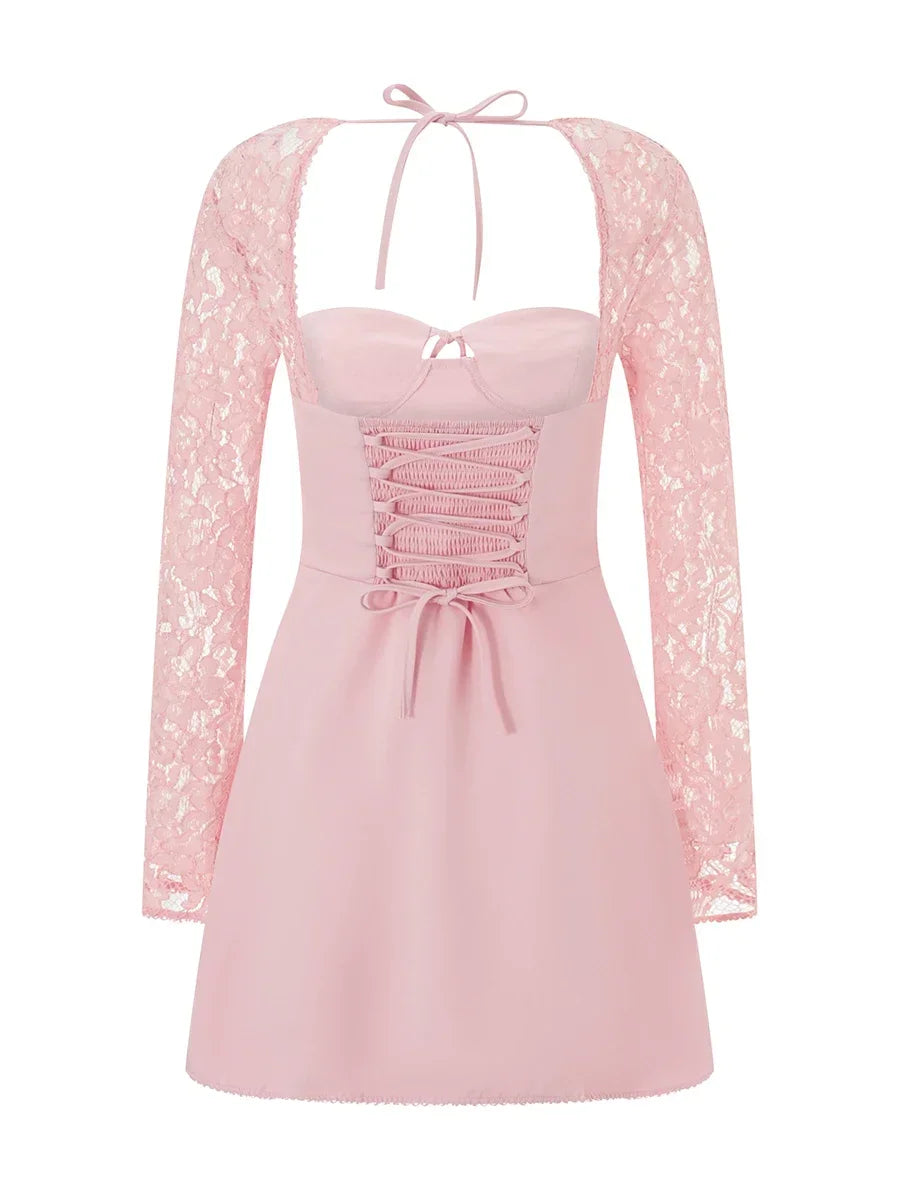 Debs Elegant Lace Long Sleeve Mini Dress