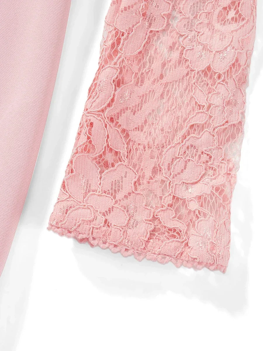 Debs Elegant Lace Long Sleeve Mini Dress