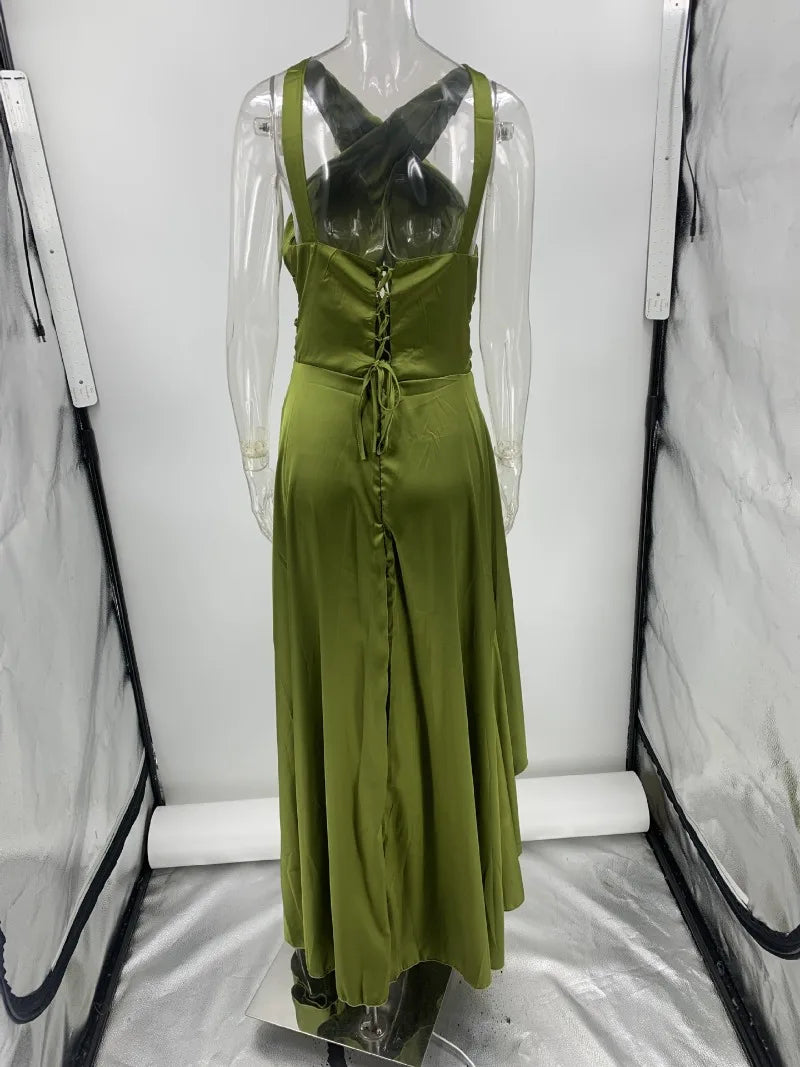 Debs Sleeveless Ruffle Slit Evening Floor Length Dress