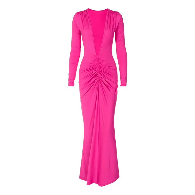 Reversible Deep V Neck or Deep V Backless Bodycon Maxi Dress