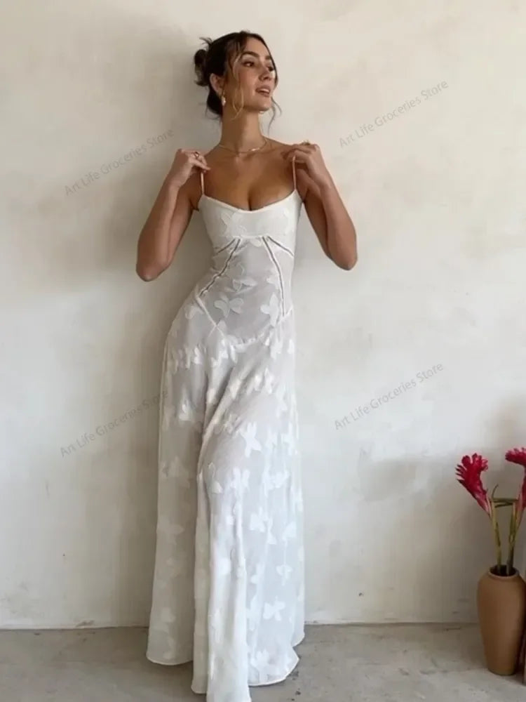 Debs Elegant Floral Print Spaghetti Strap Maxi Dress