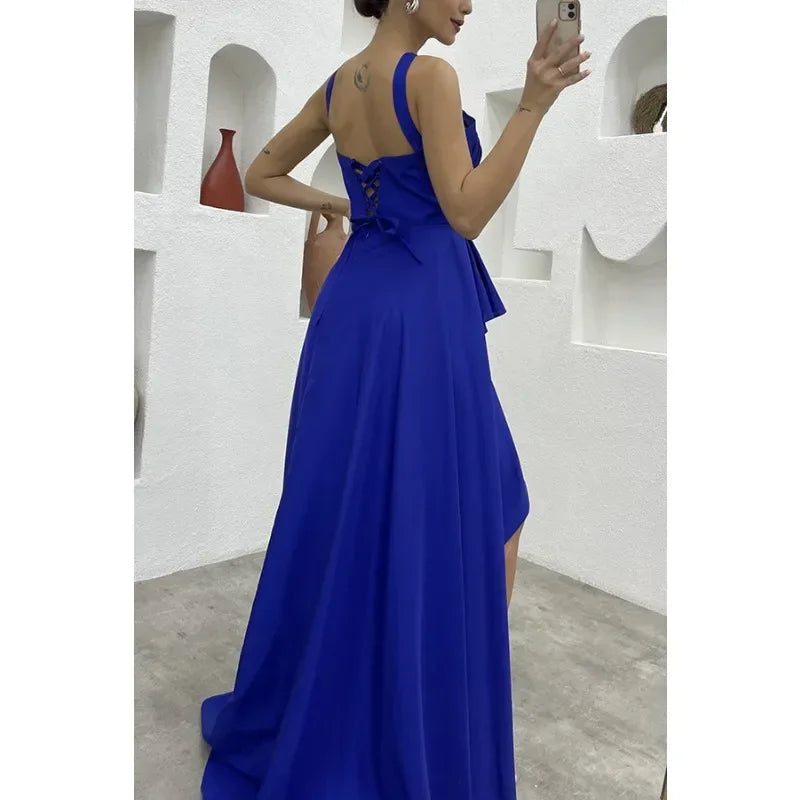 Debs Sleeveless Ruffle Slit Evening Floor Length Dress