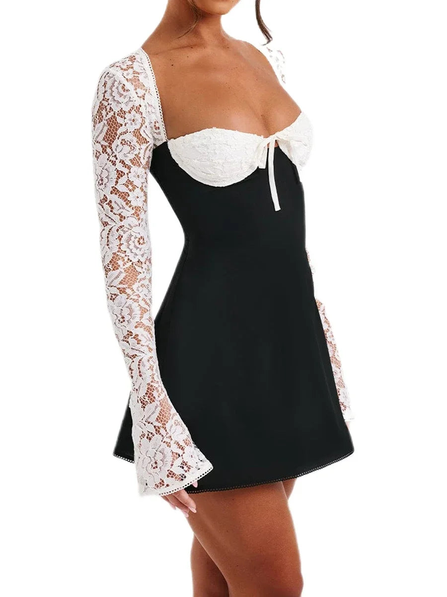 Debs Elegant Lace Long Sleeve Mini Dress