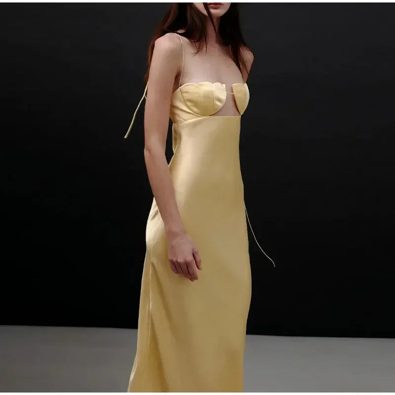 Debs Elegant Satin Floral Chest Backless Maxi Dresses