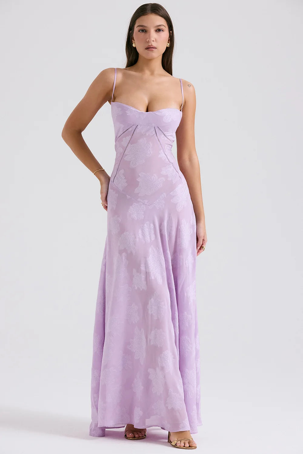 Debs Elegant Floral Print Spaghetti Strap Maxi Dress