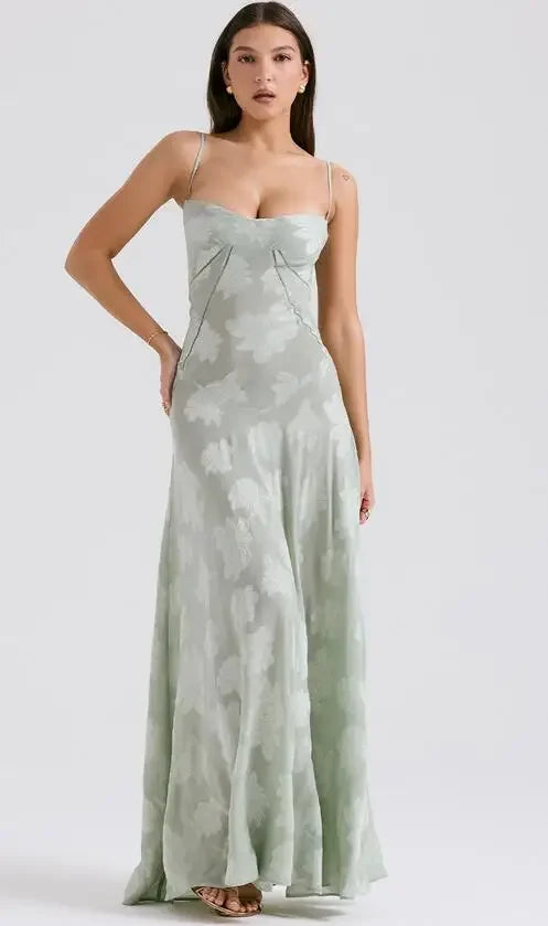 Debs Elegant Floral Print Spaghetti Strap Maxi Dress