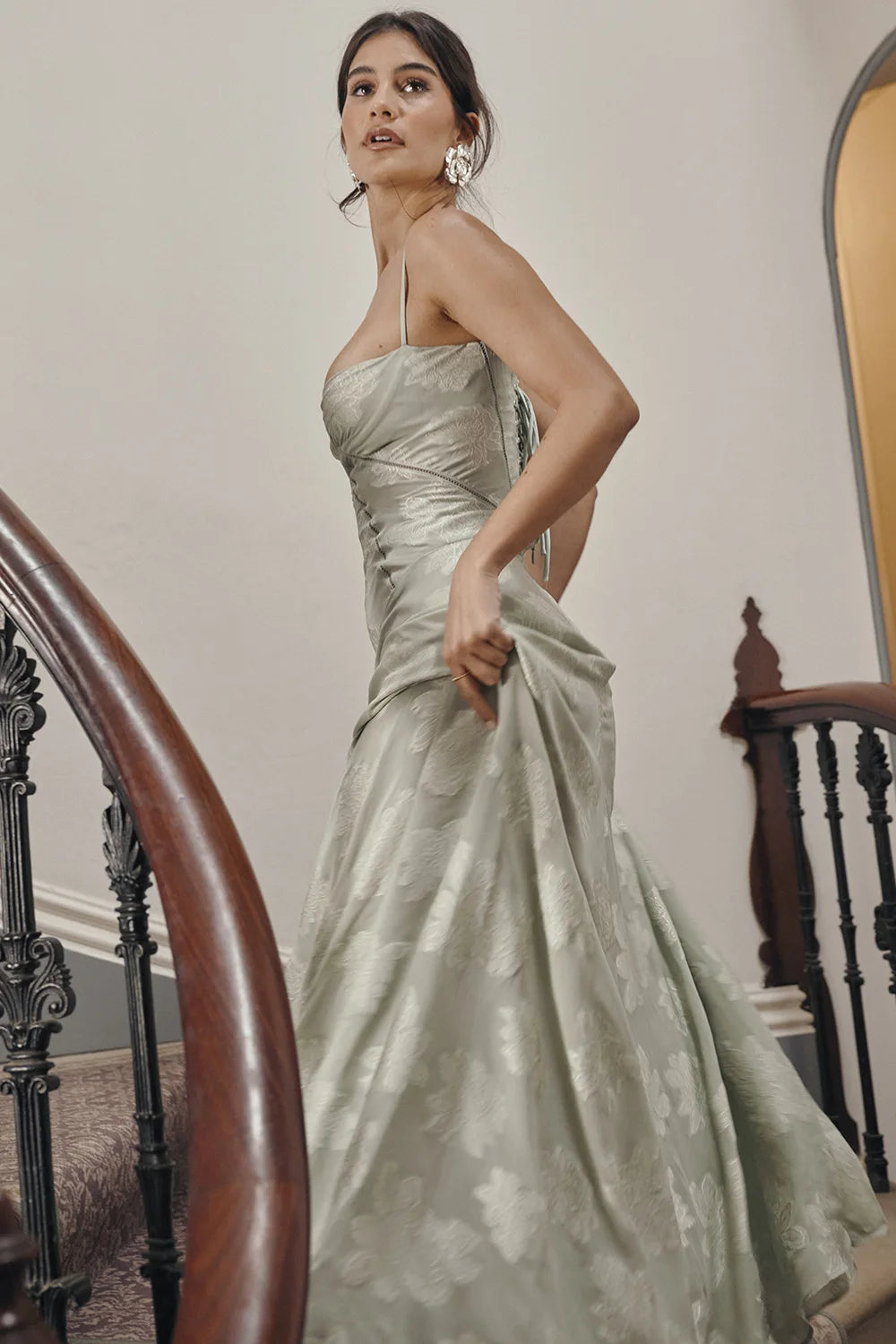 Debs Elegant Floral Print Spaghetti Strap Maxi Dress