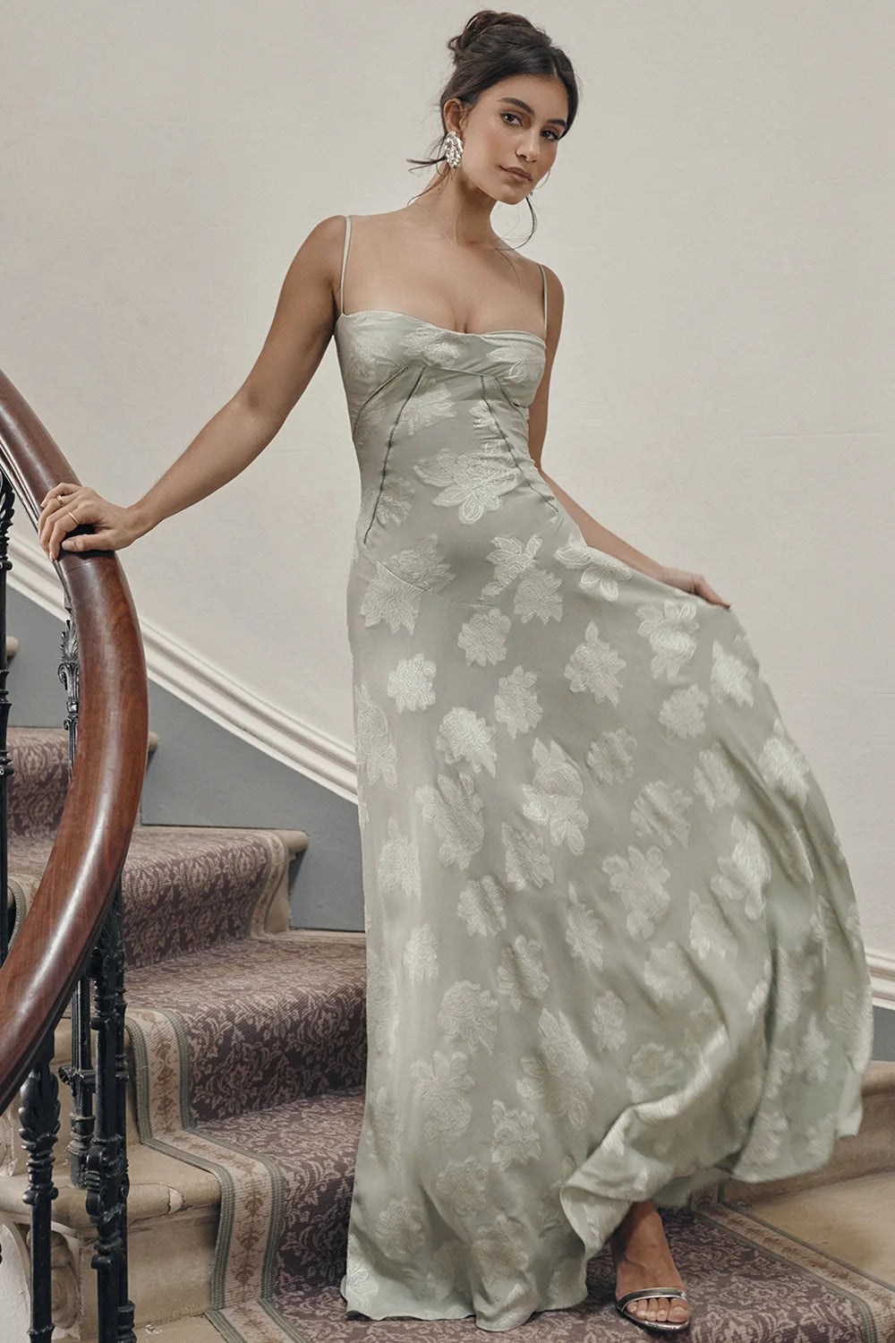 Debs Elegant Floral Print Spaghetti Strap Maxi Dress