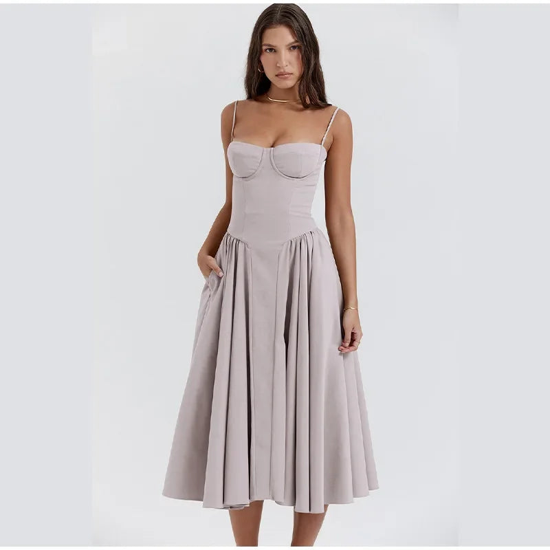 Debs Elegant Solid Chest Vintage Swing Dress