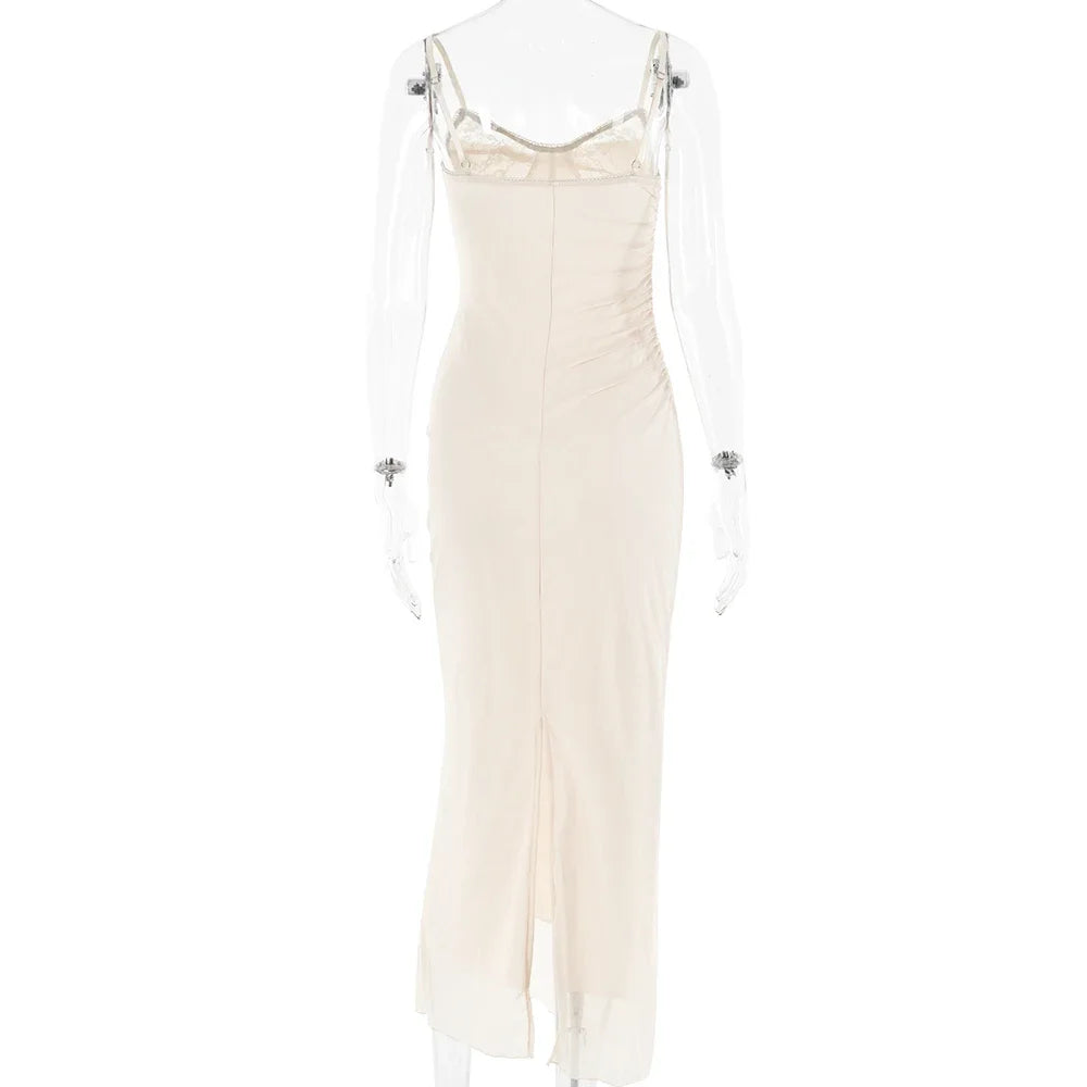 Debs Elegant Lace Slip Backless Long Dress